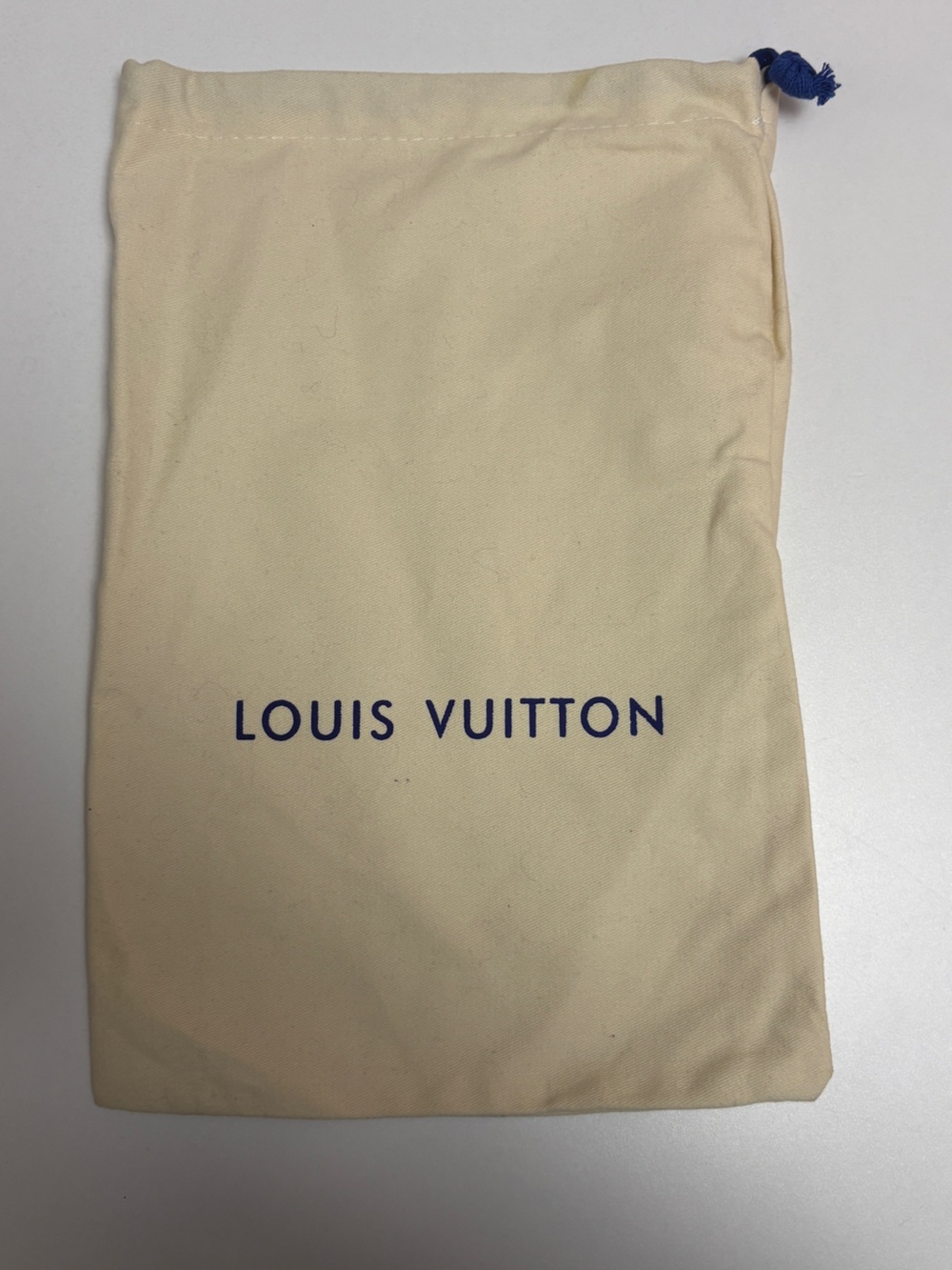 Louis Vuitton Cream Dust Drawstring Pouch with Blue Logo